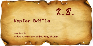 Kapfer Béla névjegykártya